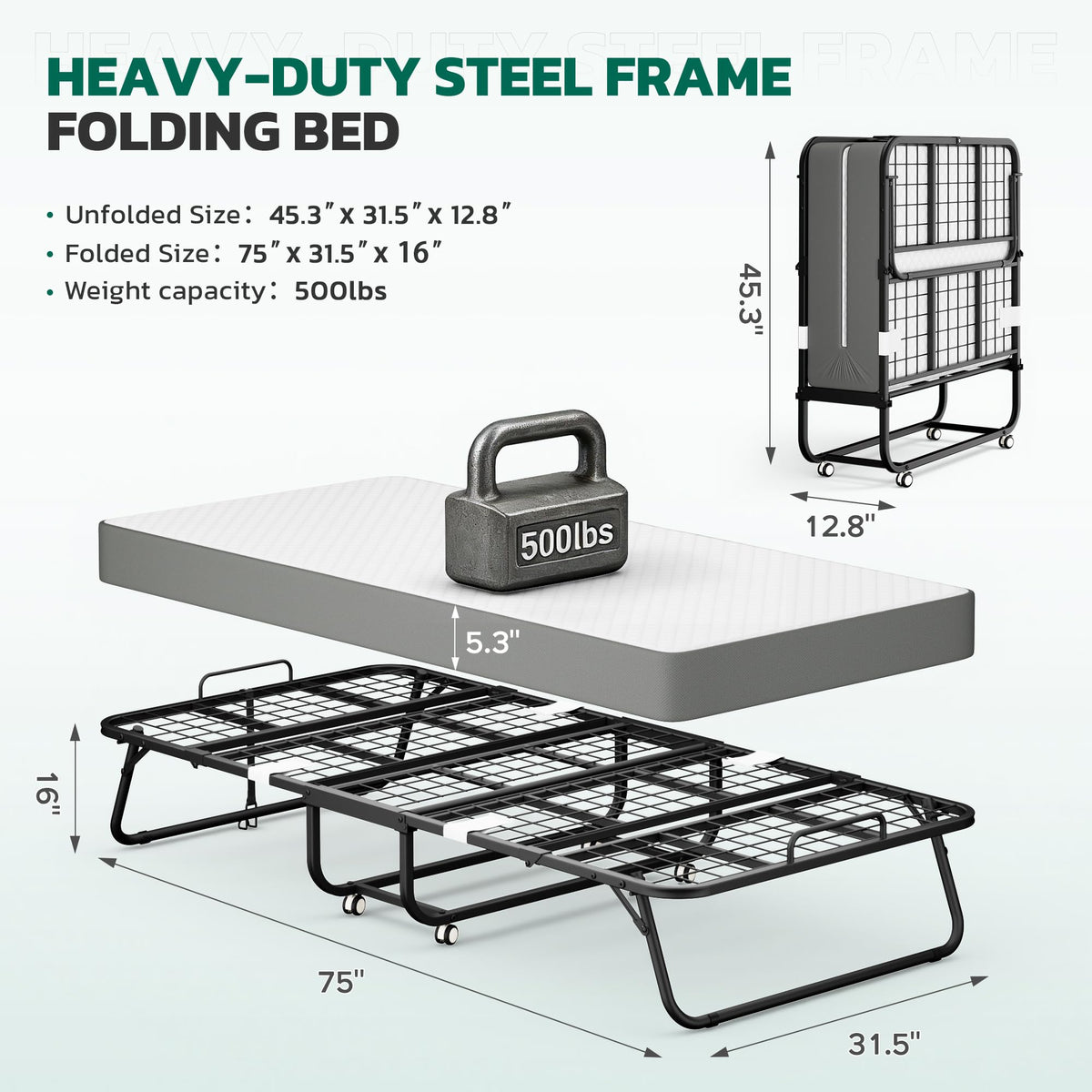 Folding Bed with 5" Memory Foam W216