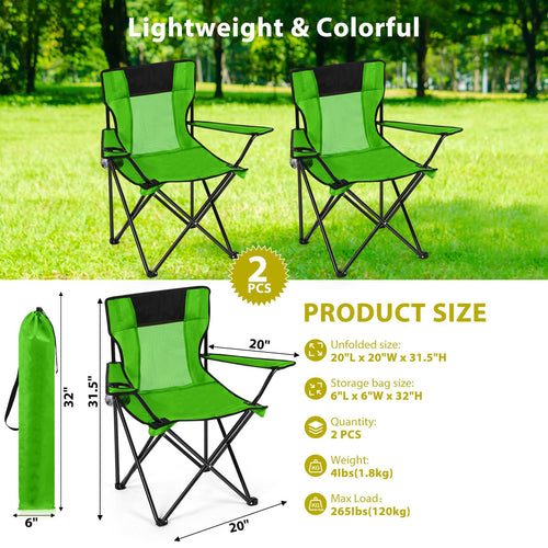 2 PCS Folding Camping Chair with Cupholder and Carry Bag R64489