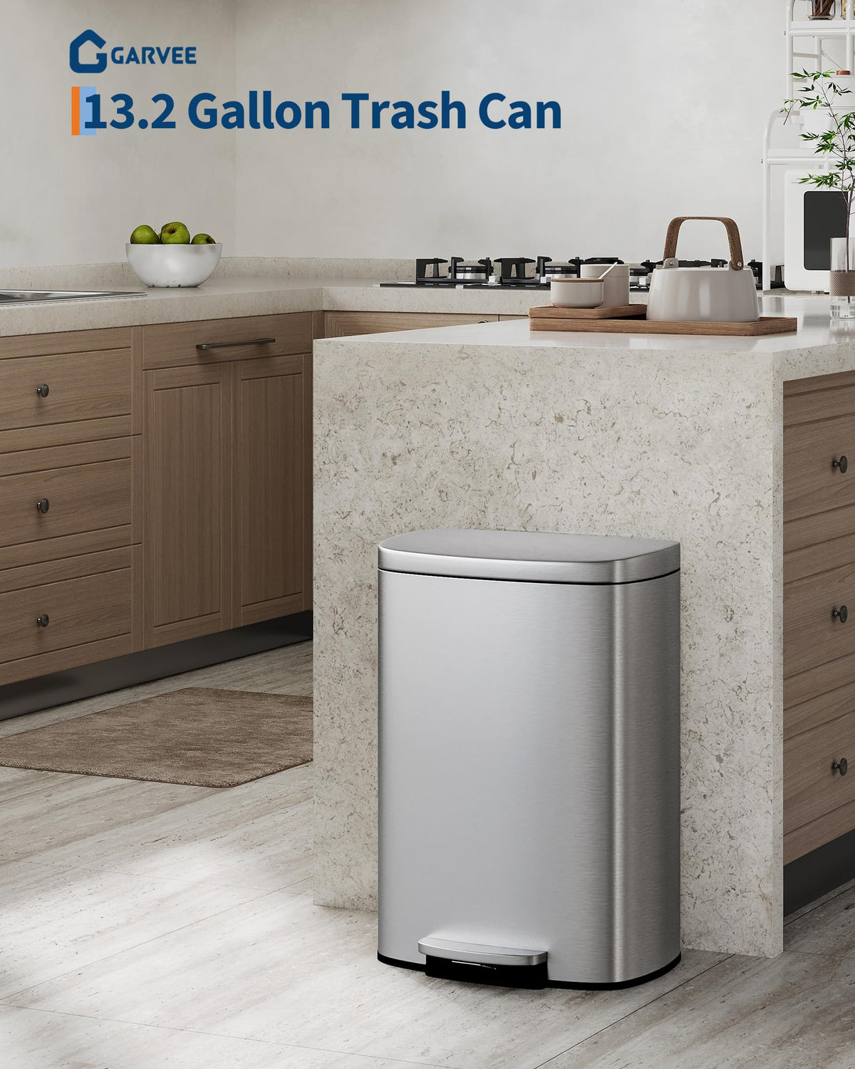 Stainless Steel 13 Gal Step-On Trash Can with Soft Close Lid M81936
