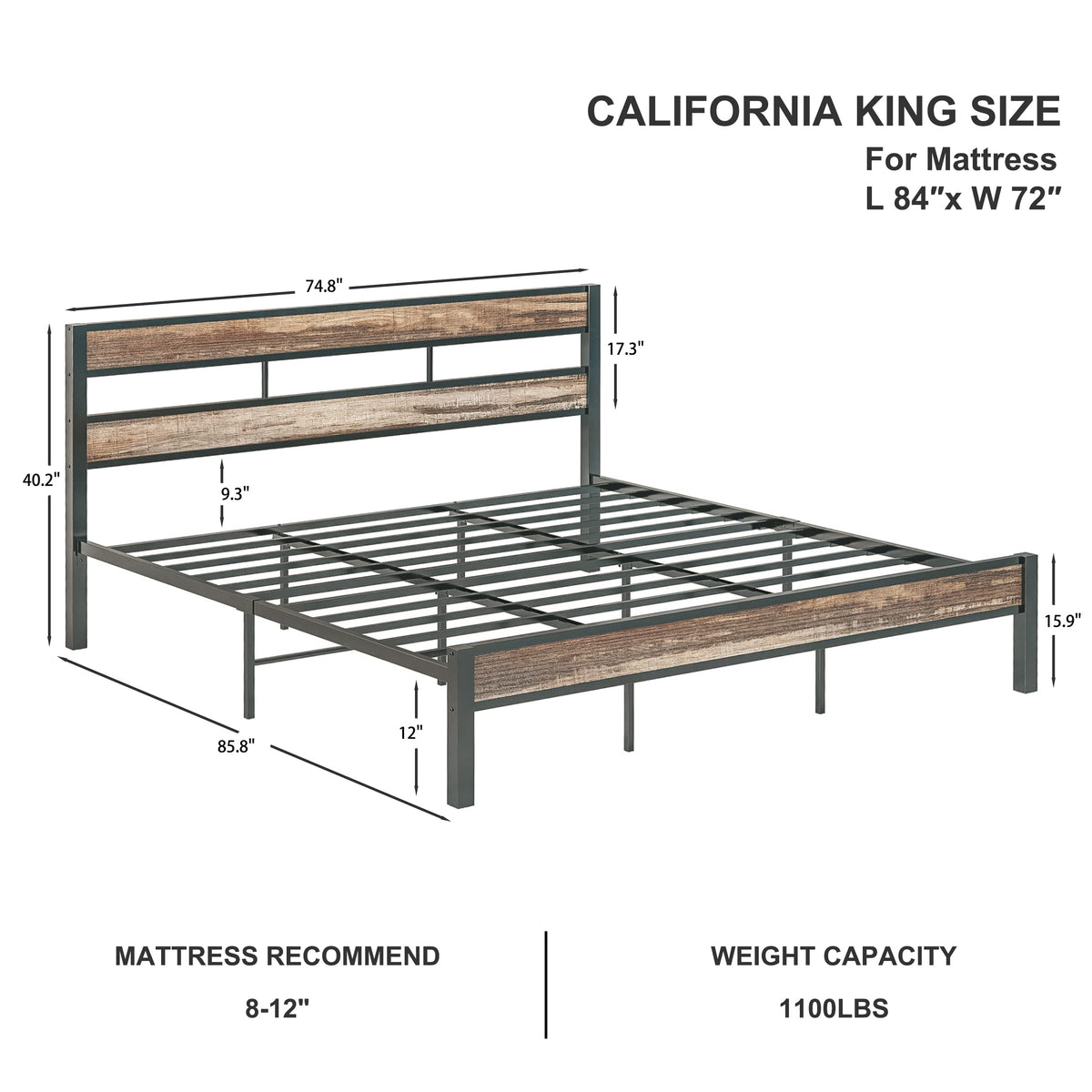 California King Bed Frame with Headboard H493