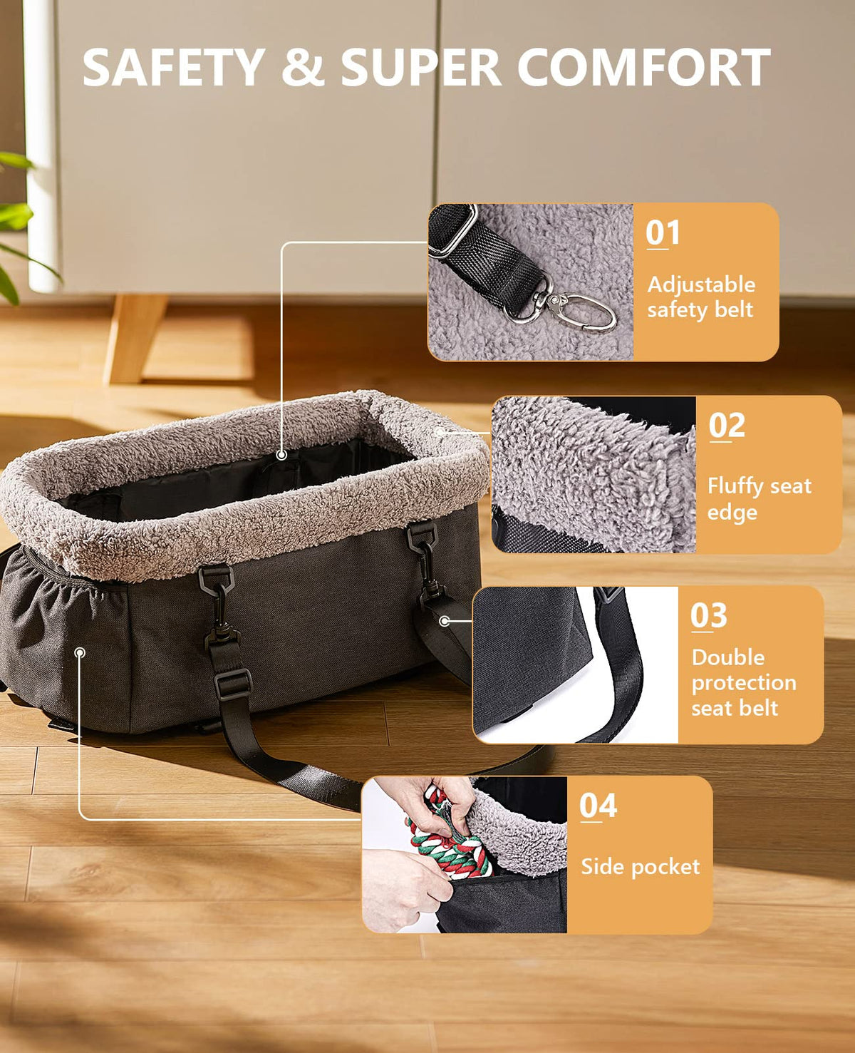 Center Console Dog Car Seat for Small Dogs up to 9 lbs, Grey H6506