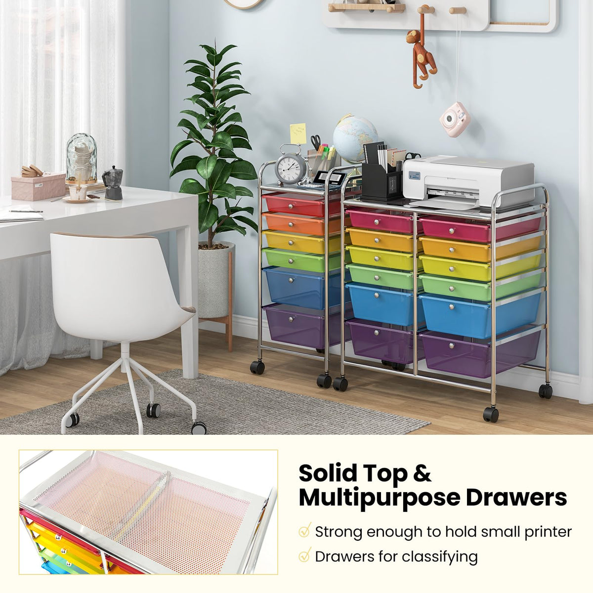 12 Drawer Rolling Storage Cart with Lockable Wheel Q40667