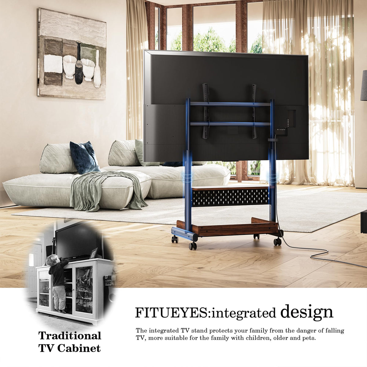 Rolling TV Stand Mount with Wooden Shelf R196087