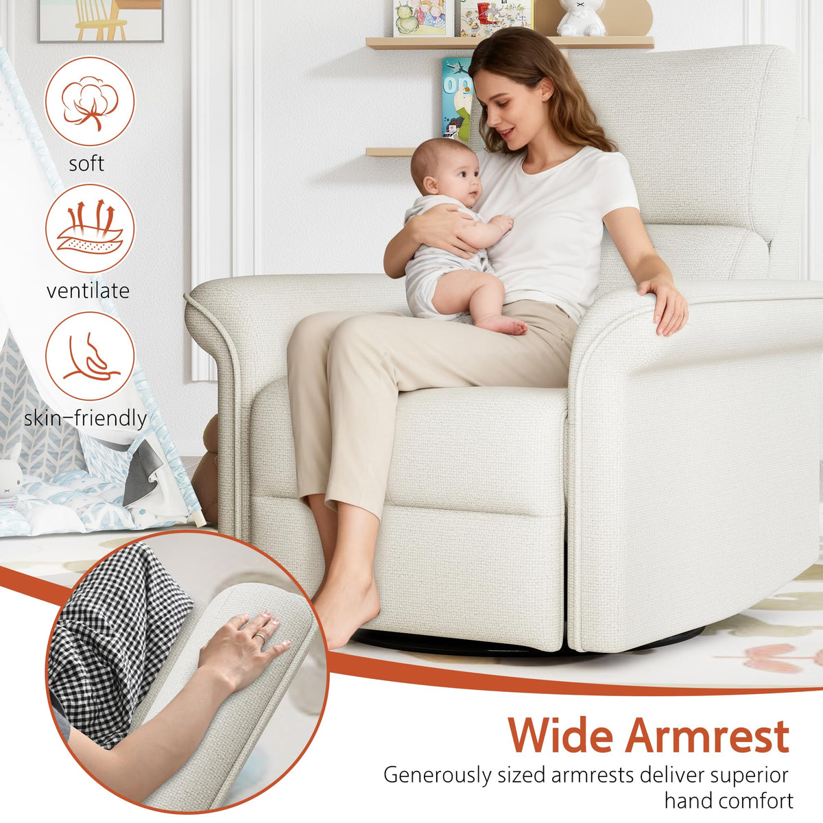 Fabric Light Gray Swivel Rocker Recliner Chair R928757