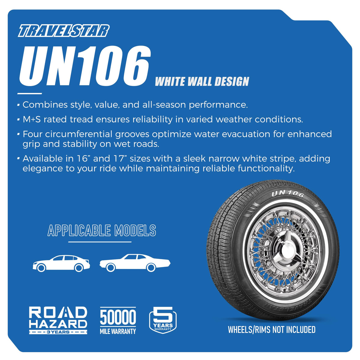 205/75R15 18mm White Wall All Season Passenger Car Tire T64823