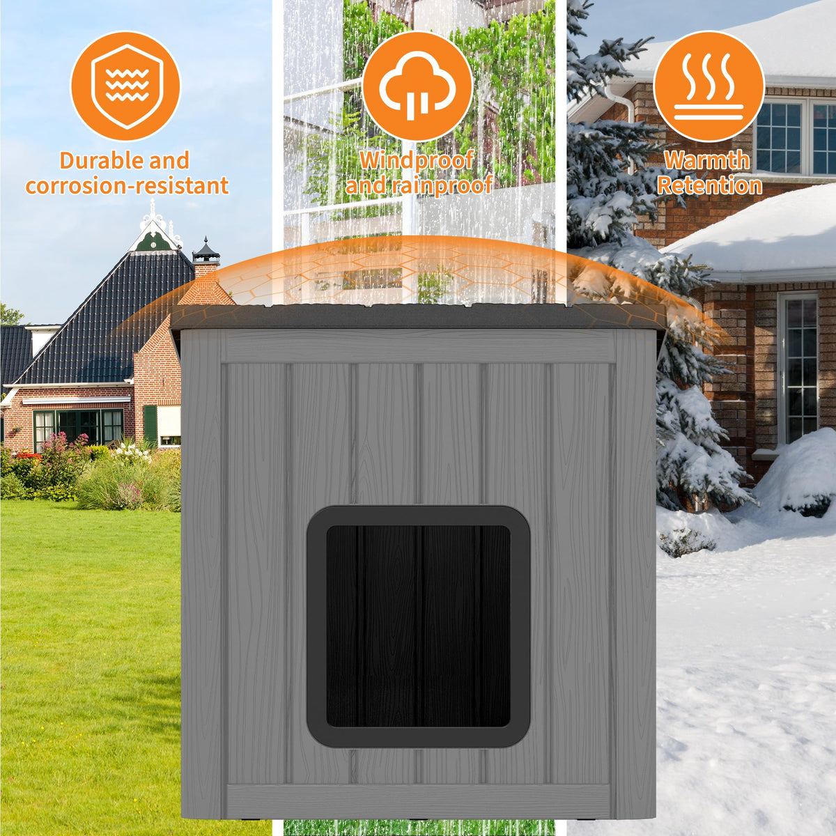 Weatherproof PP Plastic Dog House with Sloped Roof Y751442