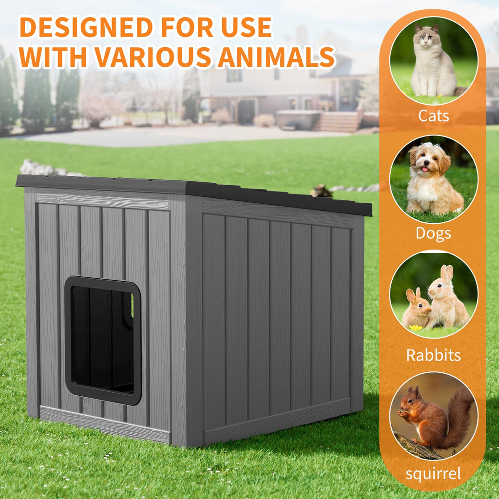 Weatherproof PP Plastic Dog House with Sloped Roof Y751442