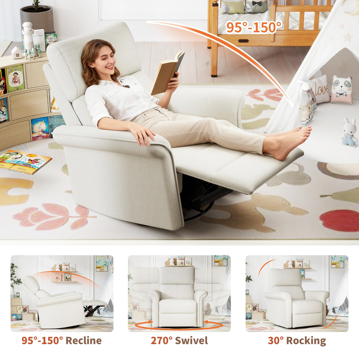 Fabric Light Gray Swivel Rocker Recliner Chair R928757