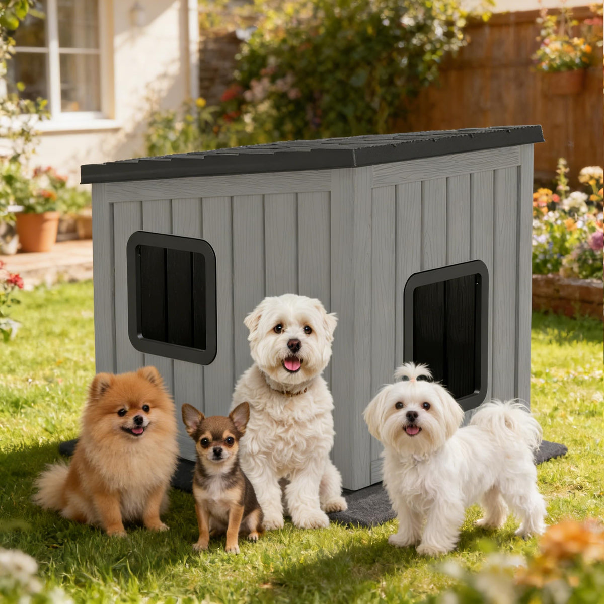 Weatherproof PP Plastic Dog House with Sloped Roof Y751442