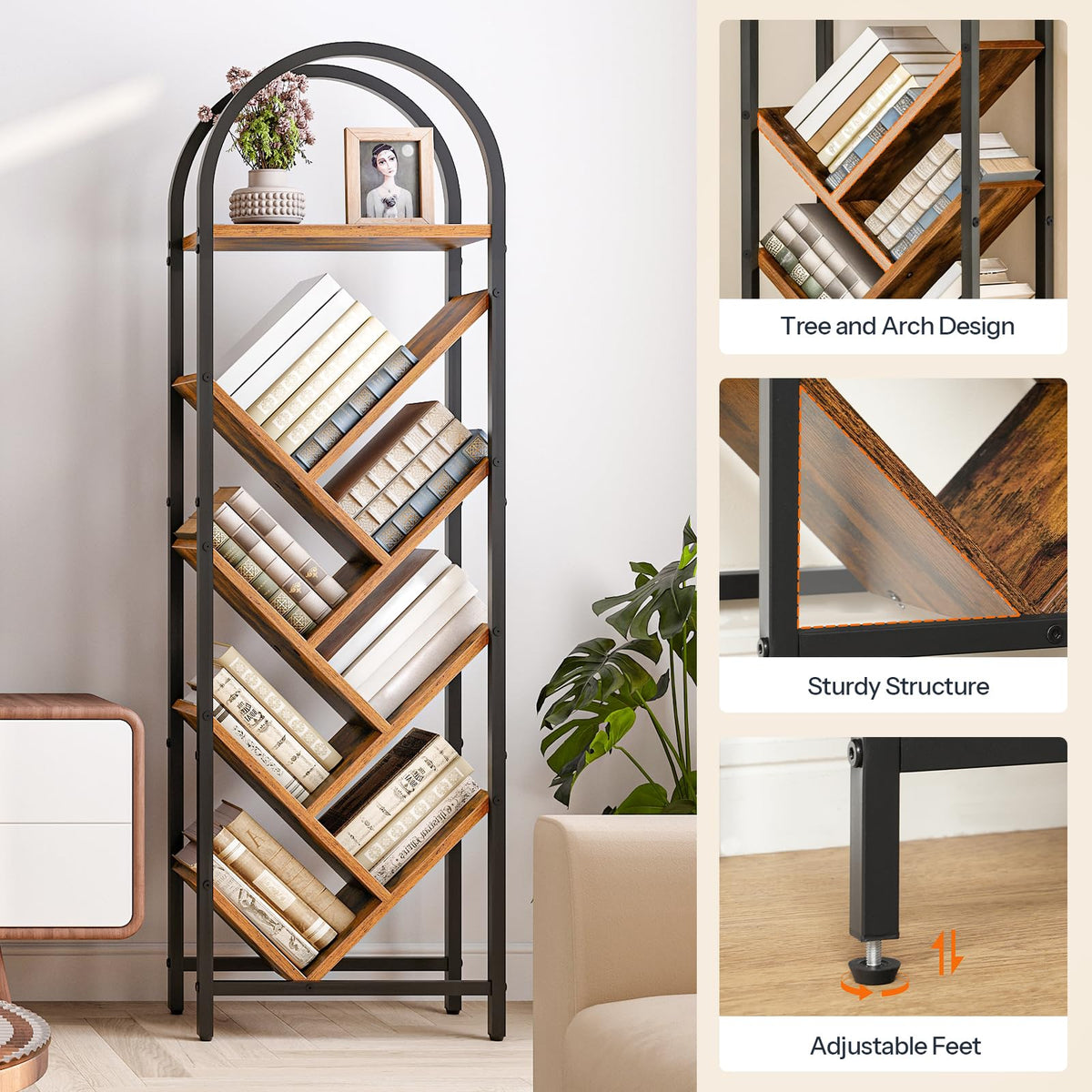 8-Tier Arched Bookshelf with Metal Frame E2442