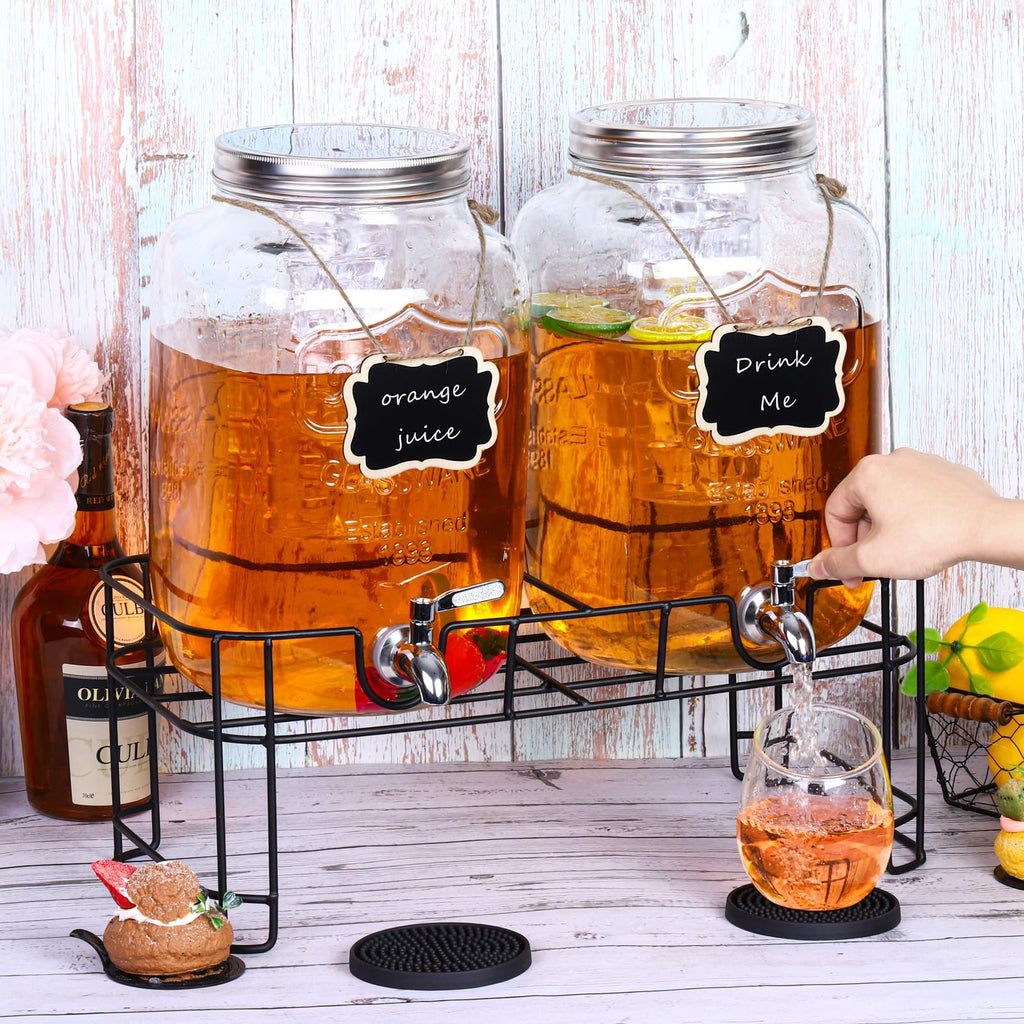 2 Pcs 2 Gallon Glass Beverage Dispenser with Stand Q837544