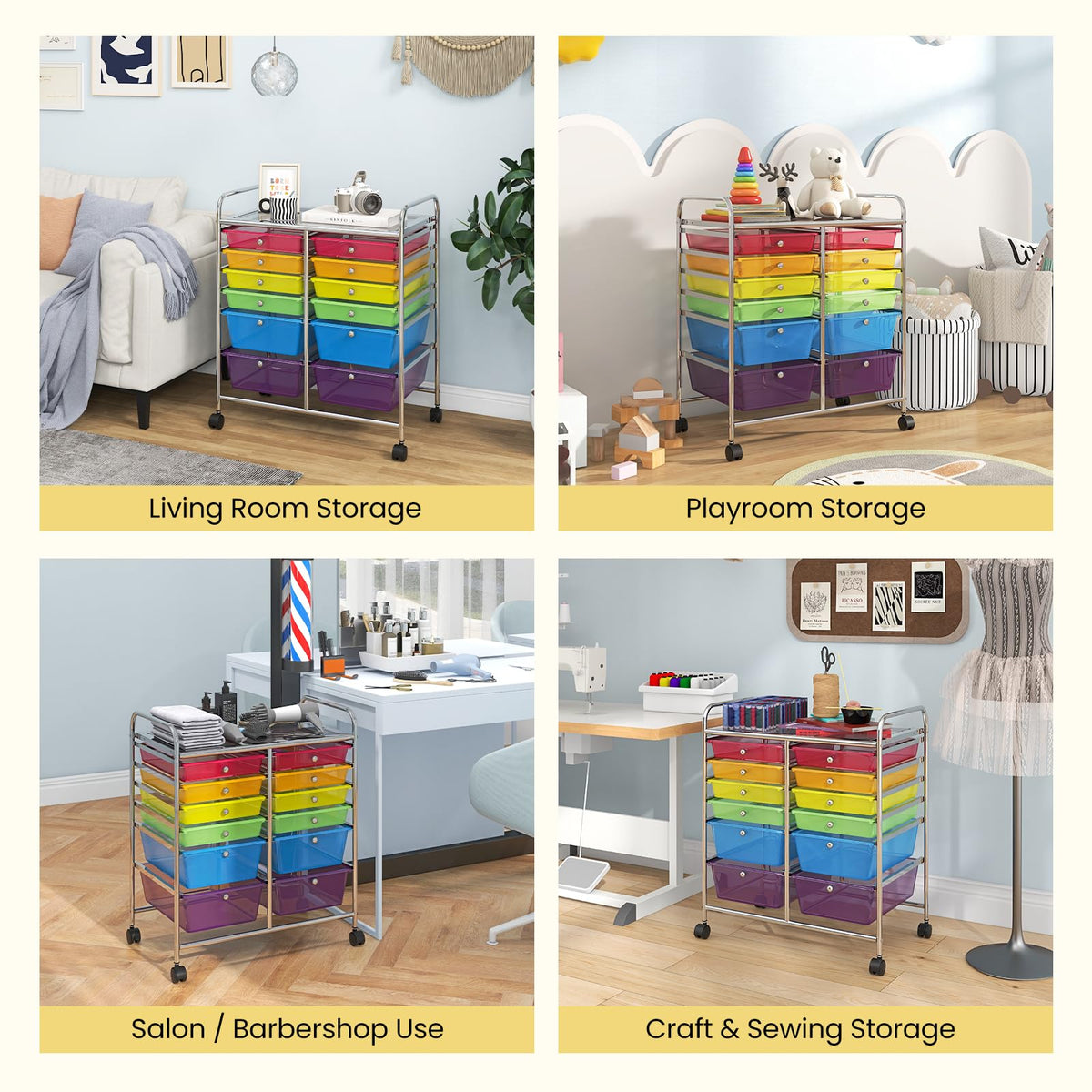 12 Drawer Rolling Storage Cart with Lockable Wheel Q40667