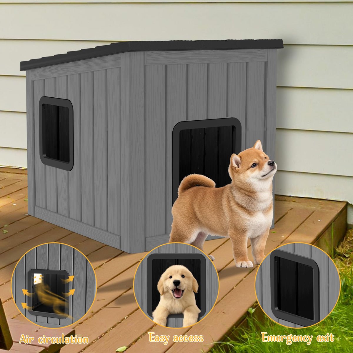 Weatherproof PP Plastic Dog House with Sloped Roof Y751442
