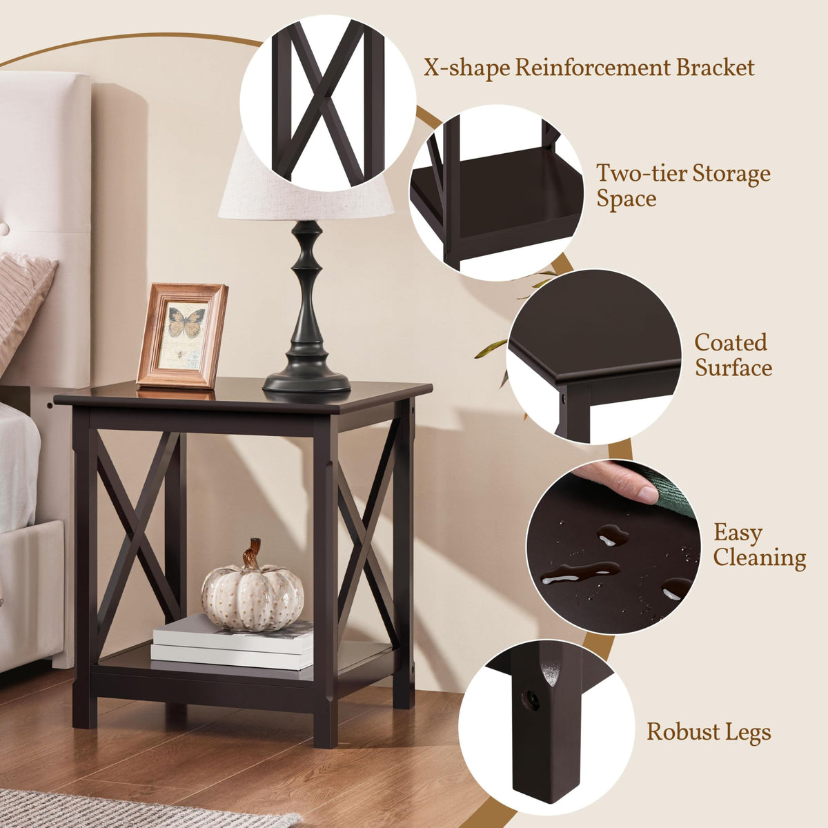 Espresso 20 x 18 Inch End Table Set of 2 W860031