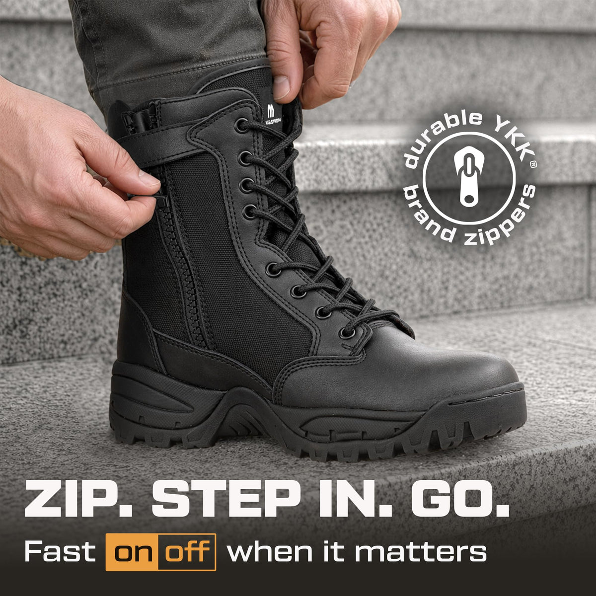 Men's Lightweight Leather Tactical Work Boots with Side Zipper J2630