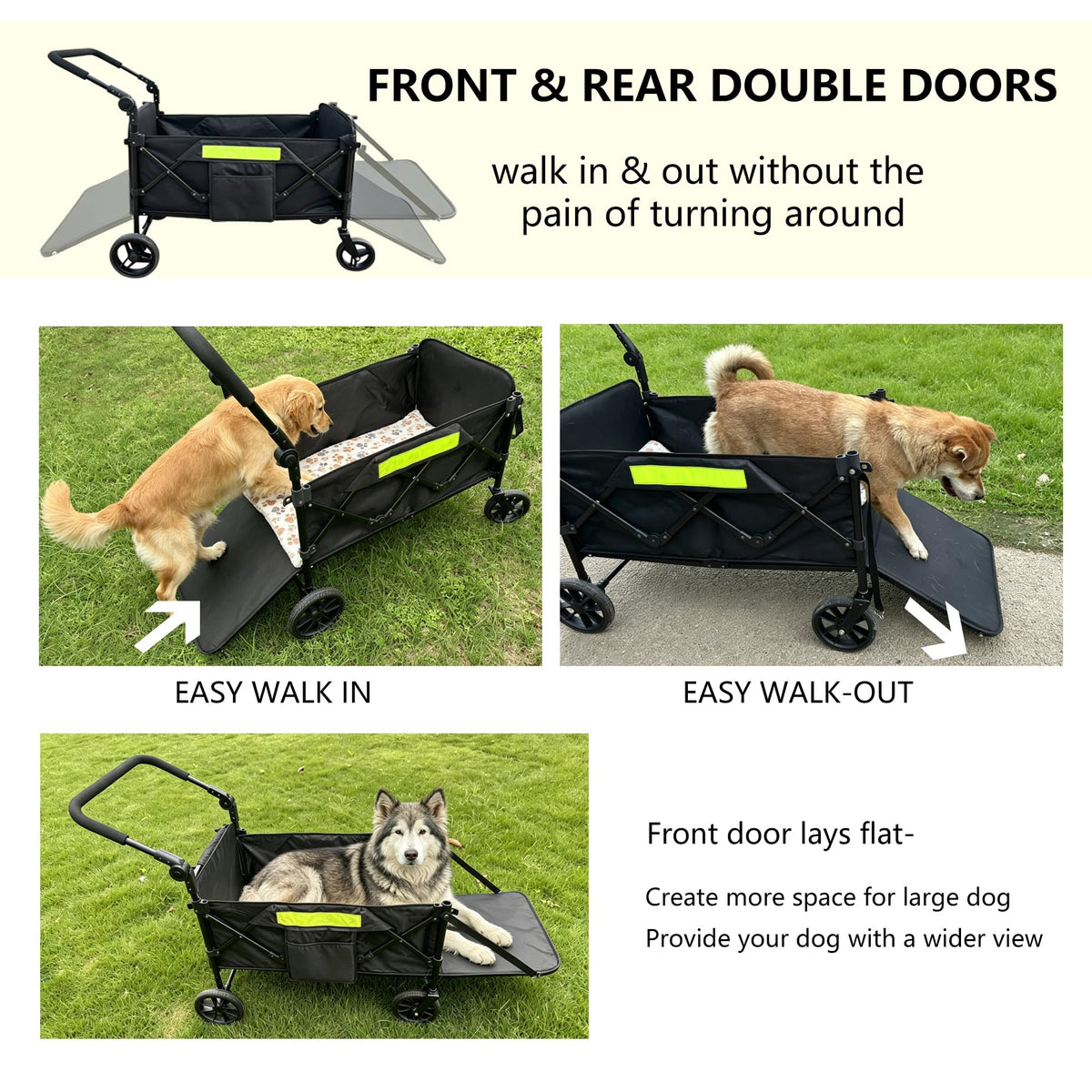 Dual-Entry Dog Wagon with Thick Mat & Lift Harness B65559