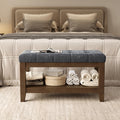 Dark Gray Rubber Wood Chenille Upholstered Shoe Bench C434