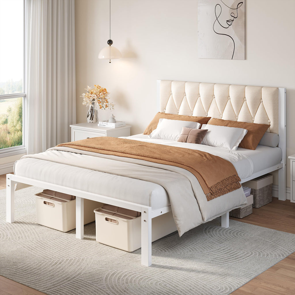 Full Size Upholstered Bed Frame with Tufted Headboard V16212