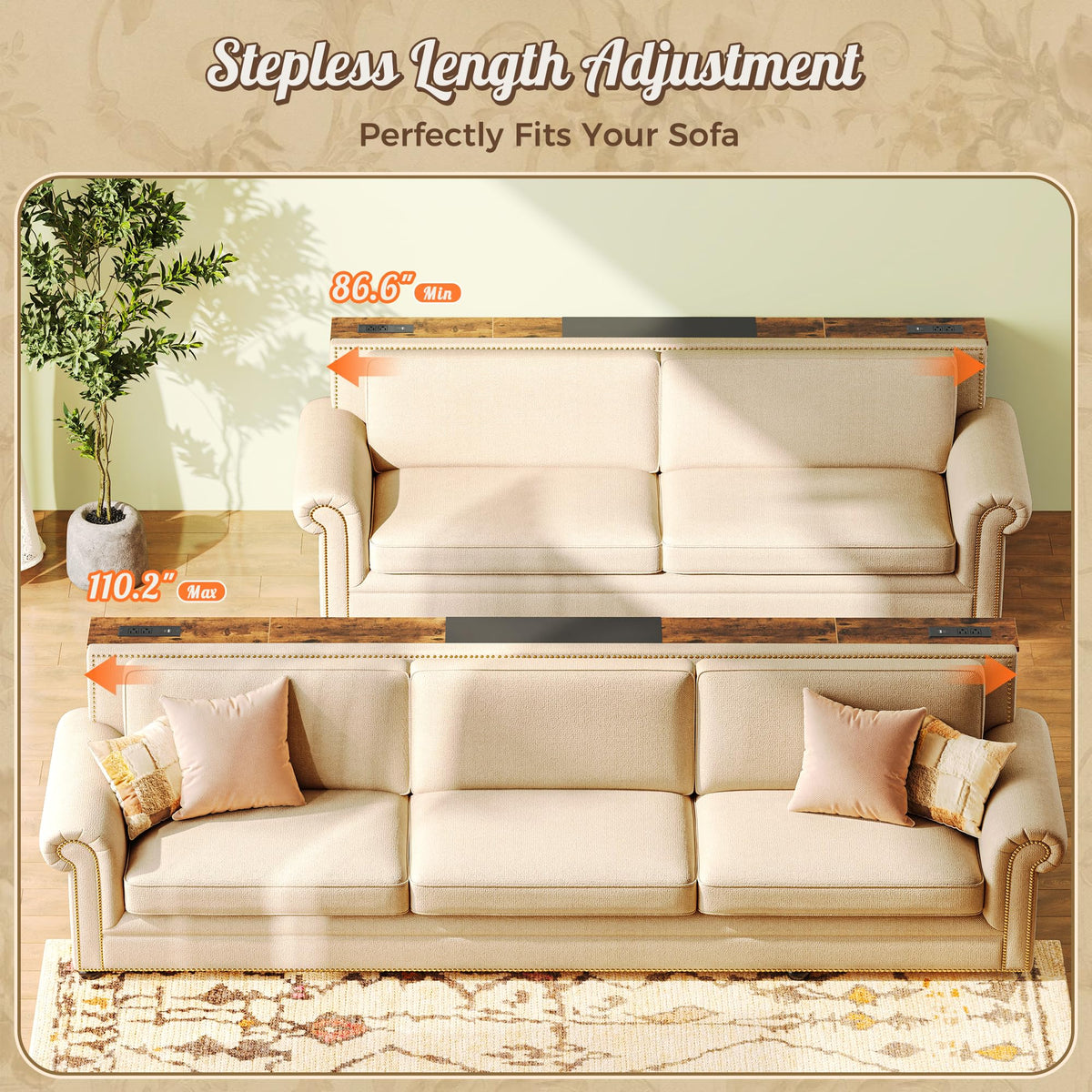 Narrow Sofa Table with 2 Power Outlets and USB-C Port N512