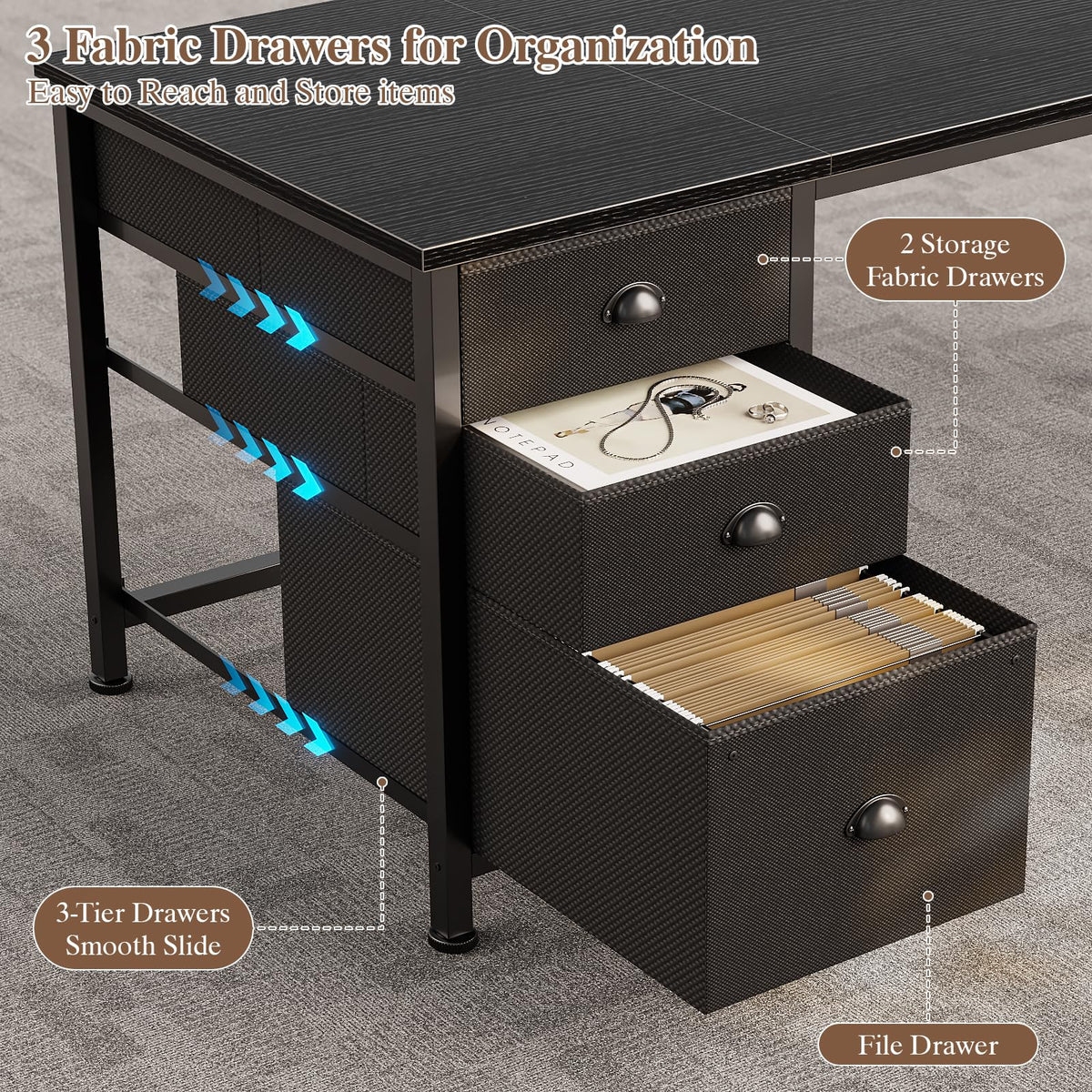 63" L Shaped Computer Desk with Outlets Black S8025