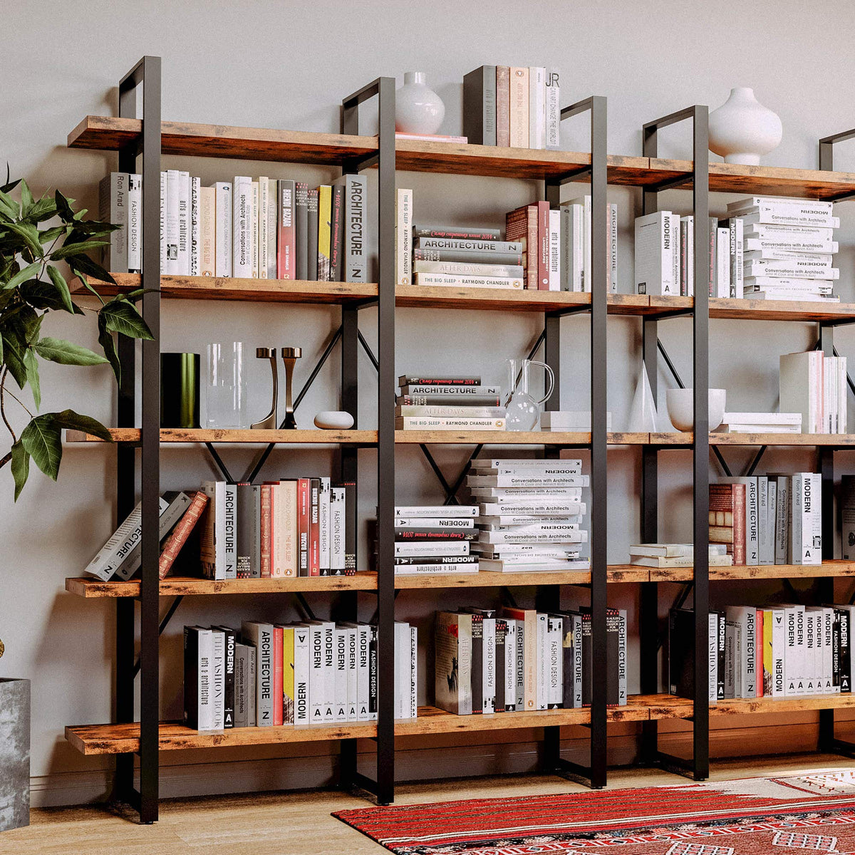 Industrial 5 Tier Wood and Metal Bookshelf R121605