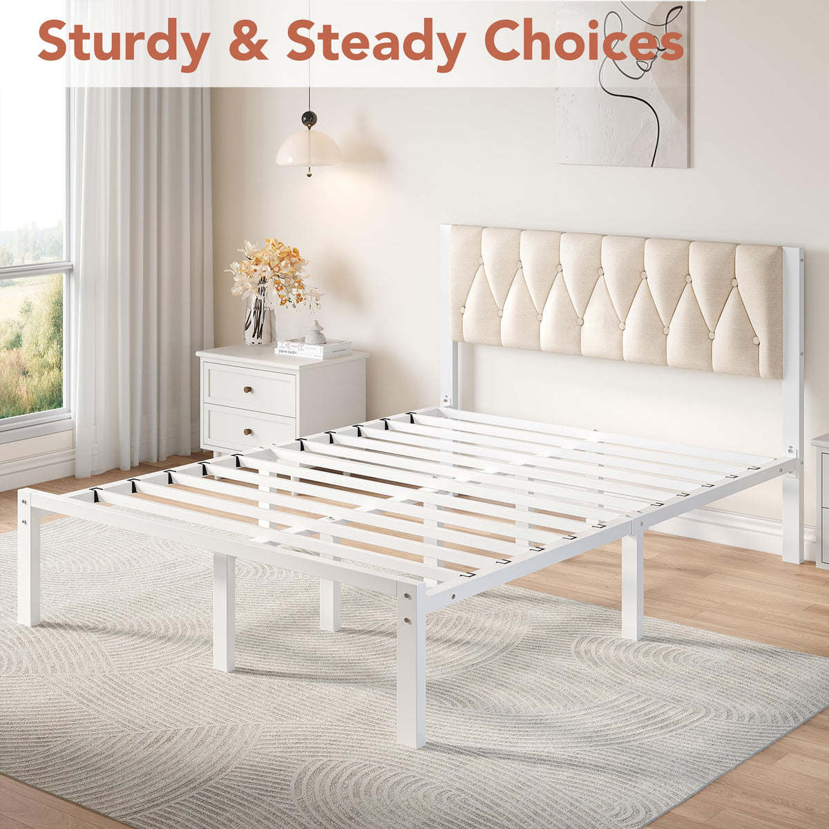 Full Size Upholstered Bed Frame with Tufted Headboard V16212