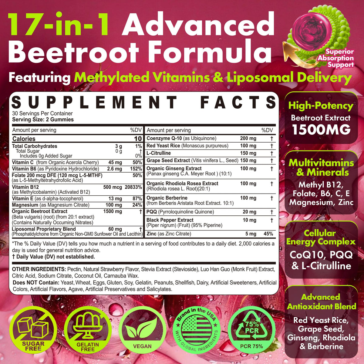 Beet Root Gummies 1500mg Pack of 2 M963
