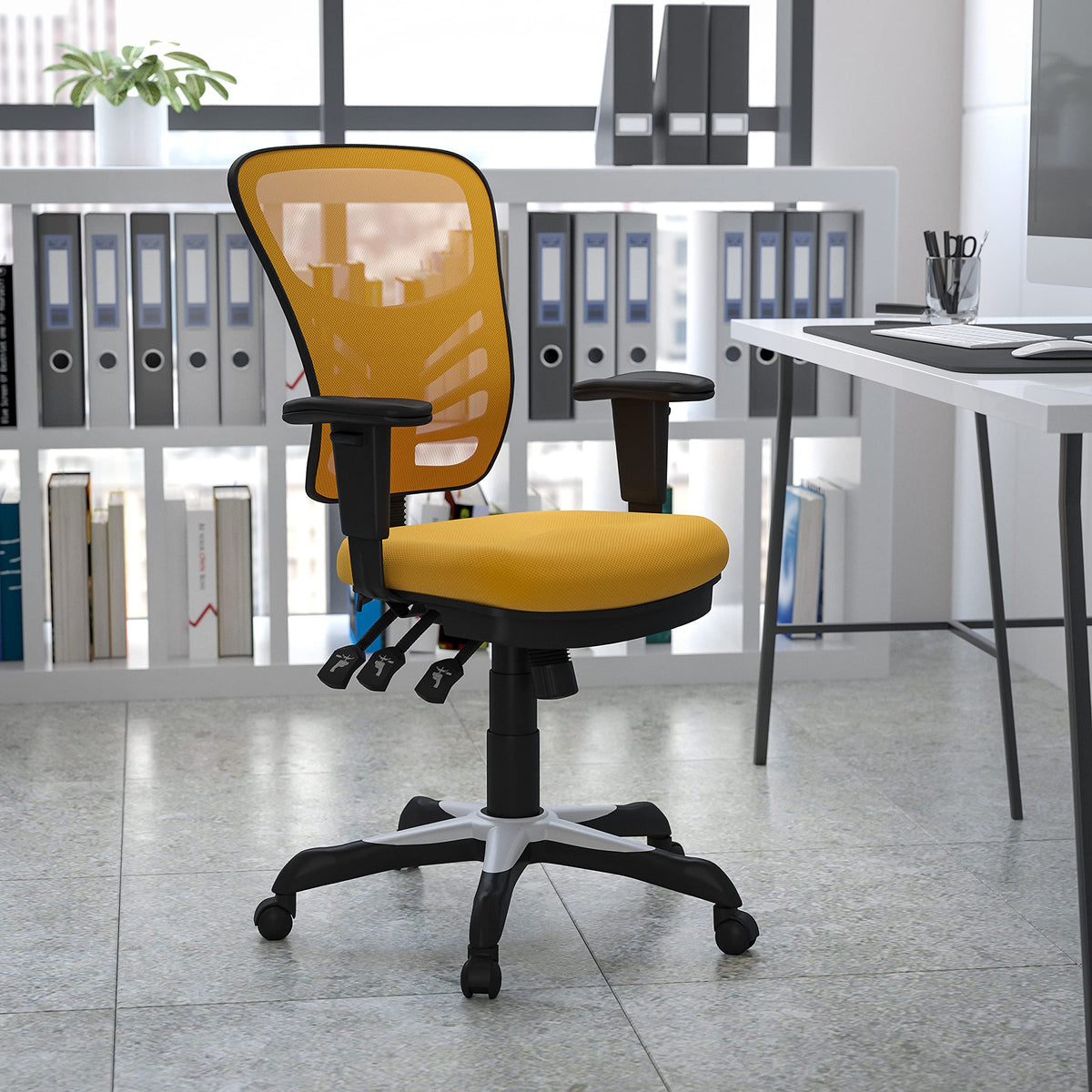 Yellow-Orange Mesh Ergonomic Office Chair with Adjustable Arms Y8005