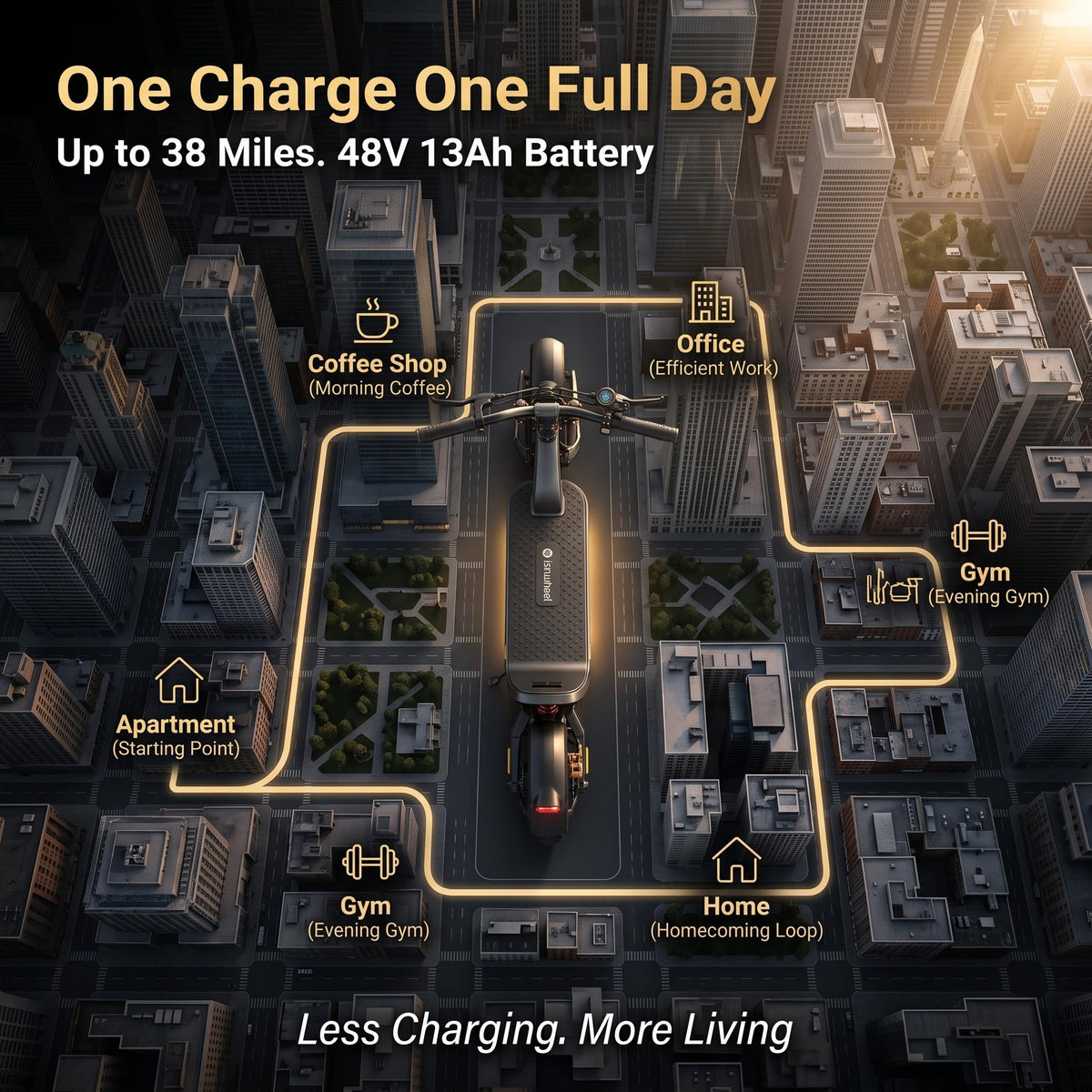 Electric Scooter, 28 MPH, 1000W, 38-Mile Range N494